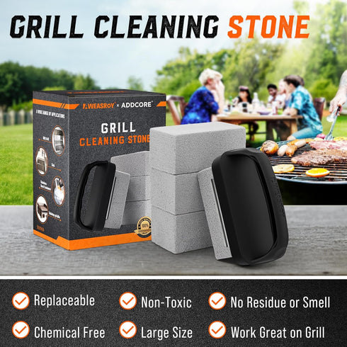 Upgrade Large Size Grill Cleaner, Grill Cleaning Stone with Heat-resistant Handle,Non-toxic Material Grill Cleaning Blocks Removing Stains for BBQ...