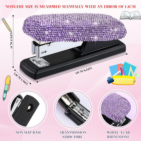 Bling Crystal Stapler Gift Sparkly Diamond Stapler for Desk Handmade Clay Rhinestone Machine Cute Stapler Pretty Office Stationery Kit Stylish Acc...
