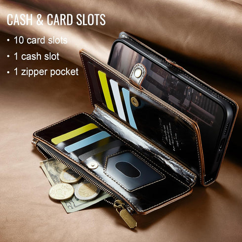 Defencase Compatible with iPhone 11 Case Wallet with RFID Blocking Card Holder for Women and Men, Fashion PU Leather Magnetic Snap Flip Zipper Str...