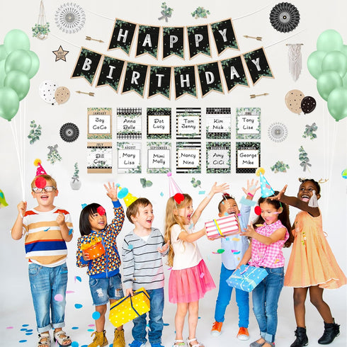 48 Pcs Classroom Happy Birthday Bulletin Board Sets Decorations, Eucalyptus Greenery Plant Birthday Classroom Decor, Nature Birthday Chart Poster ...