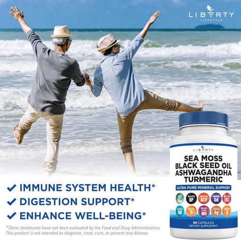 Sea Moss 3000mg Black Seed Oil 2000mg Ashwagandha1000mg Burdock 1000mg Root Mineral Support (120)...