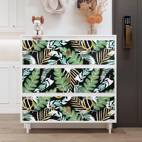 Tropical Green Leaves Wallpaper Peel and Stick Wallpaper Self Adhesive Removable Wallpapers Black Contact Paper for Cabinets Vinyl Countertops Wat...