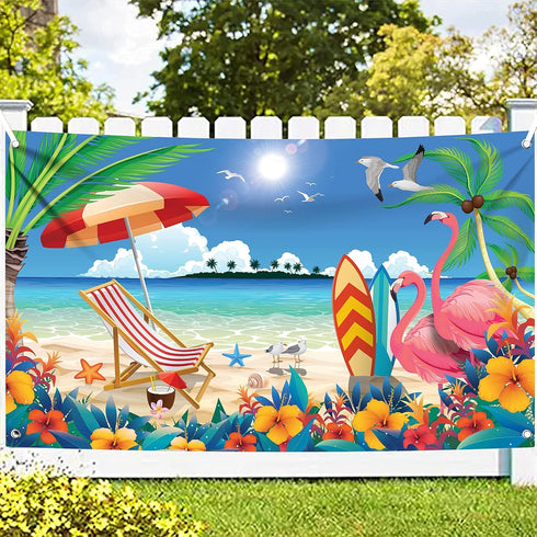 KatchOn, XtraLarge Beach Photo Backdrop - 72x44 Inch | Summer Backdrop for Beach Party Decorations | Hawaiian Party Decorations | Summer Theme Dec...