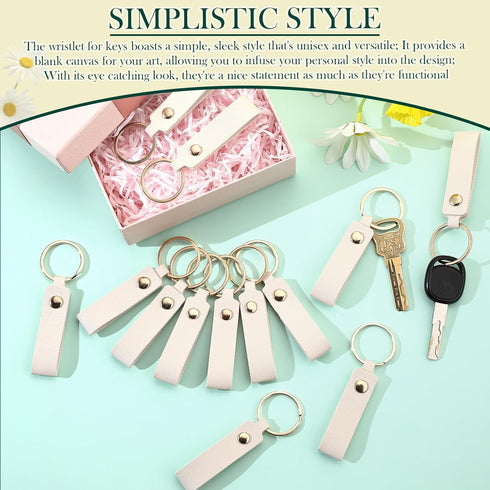 40 Pcs Leather Keychain Ivory White Key Fob with Metal Ring Key Ring for Women Men DIY Craft Laser Engraving Making Working Car Home Strap Holder ...