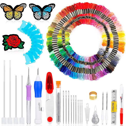 Embroidery Kit for Beginners Adults - Punch Needle Embroidery Kits 100 Colors Thread Sewing Kit for Adults Knitting Tool Kit Set Craft Organizer -...