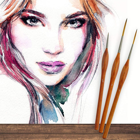 U.S. Art Supply 8 Piece Taklon Detail and Liner Artist Brush Set with Wood Comfort Grip Handles - Art, Detailing, Acrylic, Oil, Watercolor...