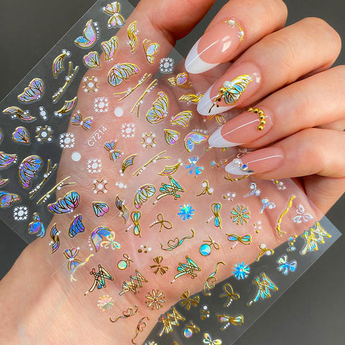20 Sheets Butterfly Nail Art Stickers Decals Gold 3D Self-Adhesive Nail Decals Floral Designs Nails Supplies Spring Summer Butterfly Nail Stickers...