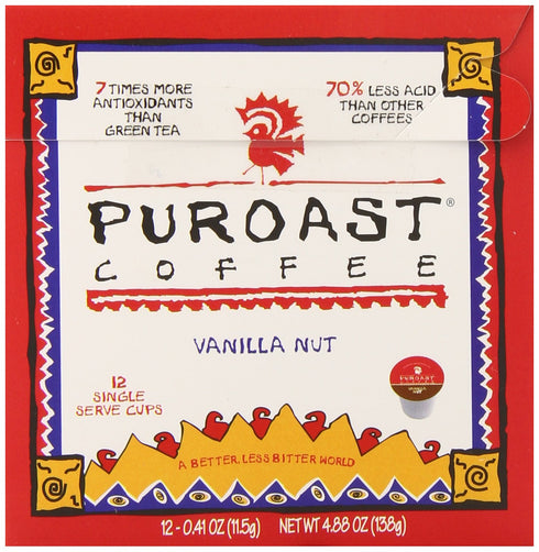 Puroast Low Acid Coffee| Vanilla Single Serve Pods | Medium Roast | High Antioxidants & High pH |No Bitter Aftertaste | Reduced Heartburn & GERD F...