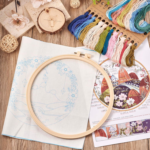 Spritewelry 2 Sets Landscape Scenery Embroidery Kit for Beginners Mountain River Flower Rustic Cross Stitch Kits Easy Hand Embroidery Starter Kit ...