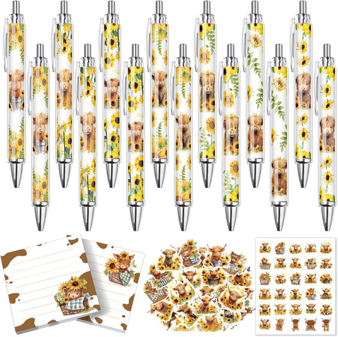 18 Pcs Sunflower Cute Highland Cow Print Pens with 60 Cow Stickers 100 Cow Sticky Notes Aesthetic Highland Cow School Office Stuff Car Accessories...