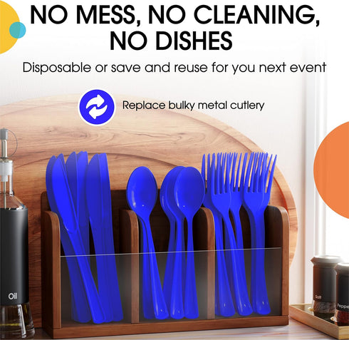 Disposable Dark Blue Plastic Forks 50 Pcs - Heavy Duty Dark Blue Plastic Disposable Cutlery - Dark Blue Disposable Flatware, Dark Blue Plastic Sil...
