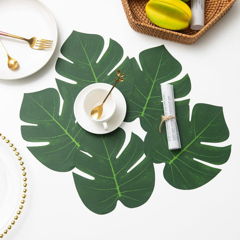 ATFL 8.3'' Artificial Medium Palm Leaves,50 PCS Fake Tropical Monstera Faux Palm Leaves for Safari Jungle Hawaiian Luau Party Table Decoration Wed...