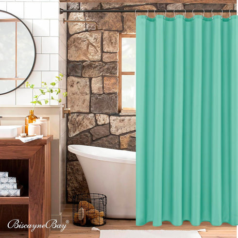 Biscaynebay Quality Fabric Shower Curtain Liners 72 Inch by 72 Inch, Teal Water Resistant Bathroom Curtains Rust Resistant Grommets & Weighted Bot...