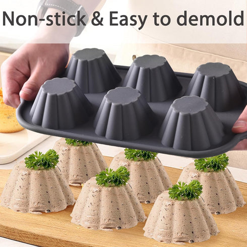 Silicone Brioche Pan 6-Cup, Silicone Cupcake Pan for Baking, Nonstick Bakeware Brioche Molds for Wax Mousse Cake Tart Jelly Pudding Panna Cotta (1...