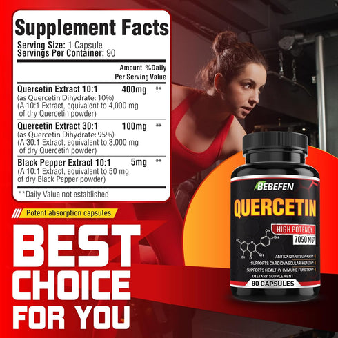 BEBEFEN Quercetin Capsules - 7050mg Formula Pills with Black Pepper Extract - 90 Capsules Quercetin Pills for Supports Immune Health & Cardiovascu...