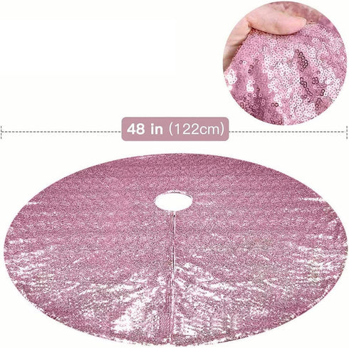 Pink Christmas Tree Skirt, 48 inch Large Sequin Xmas Tree Ornaments, Double Layers Glitter Tree Mat Fall Thanksgiving Day Christmas Decorations fo...