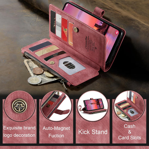 Samsung Galaxy A25 5G Wallet Case with Card Holder Kickstand Magnetic Zipper Pocket Lanyard Strap Wristlet,Leather Flip Case Wallet for Samsung Ga...
