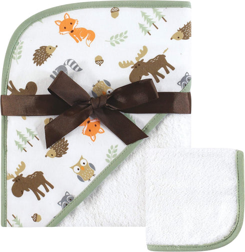 Hudson Baby Unisex Baby Cotton Hooded Towel and Washcloth, Woodland, One Size...