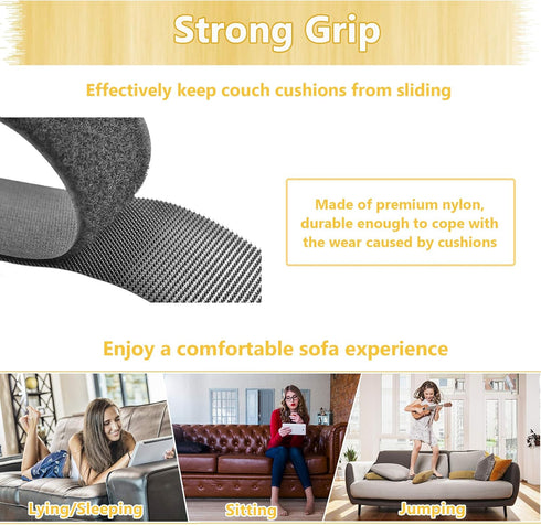 KAEGREEL Couch Cushion Non Slip Pads to Keep Cushions in Place, Multi-Purpose Adhesive Hook and Loop Tape for Sofa Mattress Rugs Furniture with Sm...