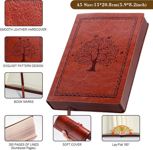 Leather Journal Notebook,300 Pages Hope Tree Softcover Lined Notebook for Women Men,300 Travel,Business,Work,Office,School Note Taking,5.7'' X 8.3...