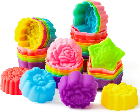 R HORSE 42 Pack Silicone Molds Cupcake Multi Flower-Shaped Baking Cups Multi Color Cupcake Liners Nonstick Muffin Baking Mould Reusable Muffin Cup...