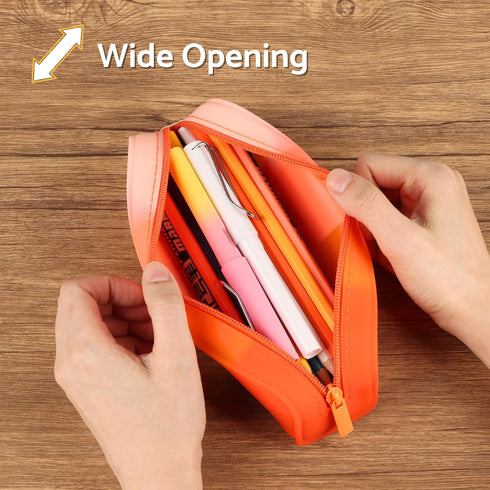 Pencil Holder Case, Gradient Color Silicone Waterproof Pencil Pouch, Portable Silicone Pencil Bag Aesthetic Zipper Pencil Pouch for School Supplie...