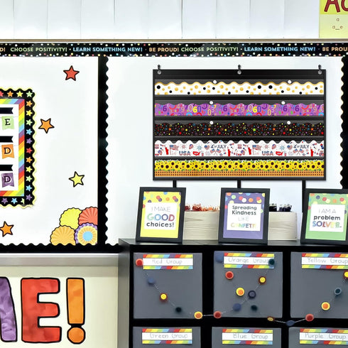 Bulletin Border Storage Pocket Chart for Classroom, Bulletin Board Border Storage, Classroom Organizer with Storage Pockets (Black)...