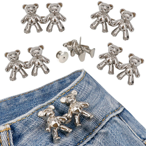 TOOVREN Cute Bear Button Pins for Jeans, No Sew and No Tools Instant Pant Waist Tightener, Adjustable for Loose Jeans 4 Sets Jeans Button Replacem...