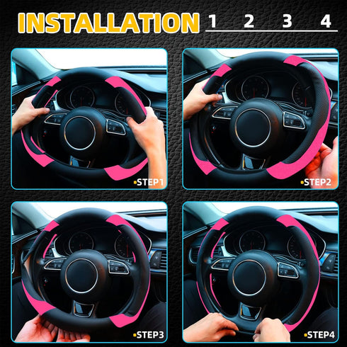 Xizopucy Pink Steering Wheel Cover Microfiber Leather Sporty Car Accessories for Men and Women,Breathable Non-Slip Universal Fit 14 1/2-15 Inch(Bl...