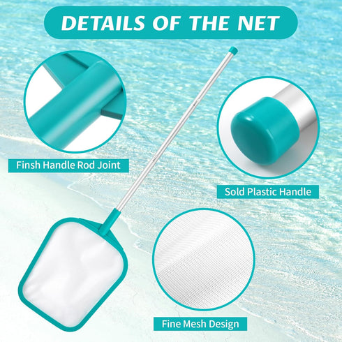 Pool Skimmer - Pool Skimmer Net with 5 Aluminum Pole Sections 60'', Skimmer Net with Fine Mesh Net for Cleaning Leaf of Swimming Pools...