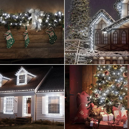 Battery Operated Christmas Lights, 33Ft 100 LED Cool White String Lights with Auto Timer & 8 Modes & Remote Control, Shatterproof Waterproof for O...