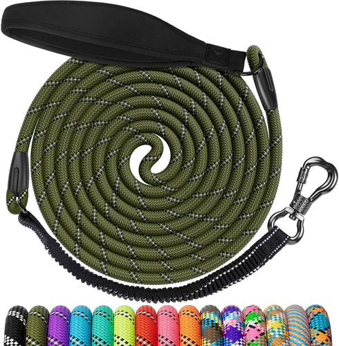 NTR Dog Leash, 3/4/5/6/8/10/15/20/26/30/36/50/100FT Dog Lead with Upgrade Swivel Lockable Hook & Ergonomic Padded Handle, Reflective Bungee Long T...