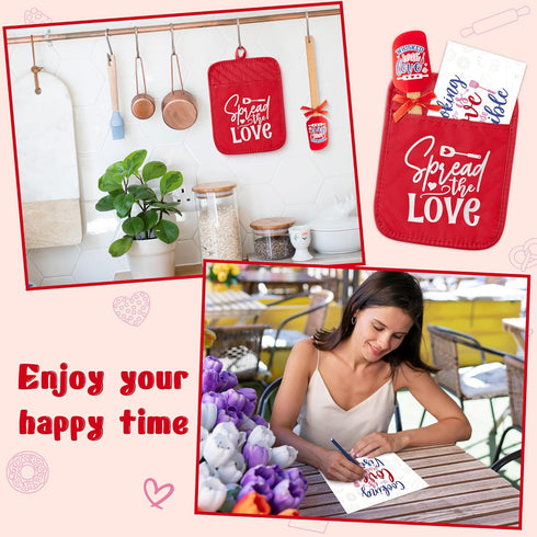 R HORSE Bridal Shower Gift Set - 3Pcs Red Bridal Shower Pot Holder with Silicone Spatula Greeting Card Heat Resistant Oven Mitts Kitchen Baking Gi...