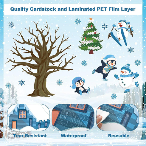Glenmal 85 Pcs Winter Classroom Bulletin Board Decorations Snowflake Snowman Cutouts with Glue Point Bulletin Board Cutouts for Classroom School C...