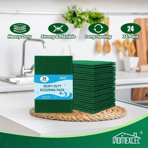 HOMEXCEL Heavy Duty Scouring Pad, 24 Pack Green Scrubbing Pads, Dish Scrubber Reusable for Cleaning, Multipurpose Scrub Pads for Household Kitchen...