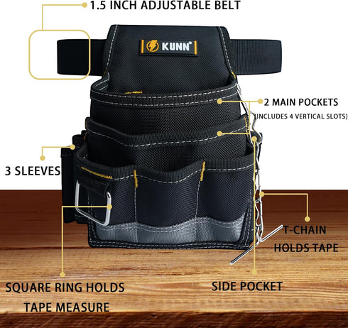 KUNN Electrician Tool Pouch - Durable Small Basic Maintenance Tool Pouch Belt with Belt Clip...