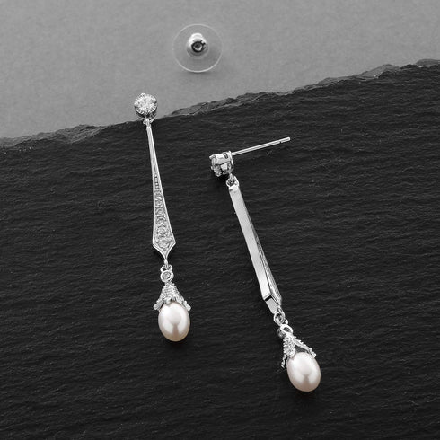 Mariell Silver Dangle Earrings with Freshwater Pearls and Cubic Zirconia for Wedding...