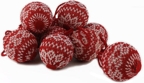 WEWILL 2.75" 10 PCS Red Knitted Sweater Christmas Ball Christmas Tree Ornaments Festival Xmas Party Gifts Decorations Snowflake Pattern...