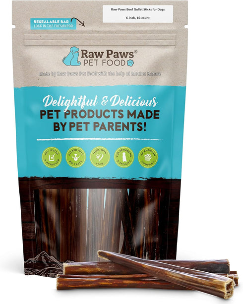 Raw Paws Beef Gullet Sticks for Dogs, 6-inch, 10-ct - Free-Range Cows raised without Antibiotics or Added Hormones - Gullet Sticks for Small Dogs ...