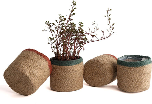Jute Planter Basket-Woven Jute Rope Covers for Decorating Indoor/Outdoor Succulents, Small Plant Pots-Set of 4-Multi-Purpose Storage Bins 4.5 in -...
