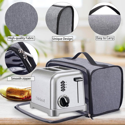 Toaster Cover with Base for 2 Slice Wide Slot, Dust Covers Compatible with Cuisinart 2 Slices, Toaster Bags with Zipper Closure (Cover Only)...