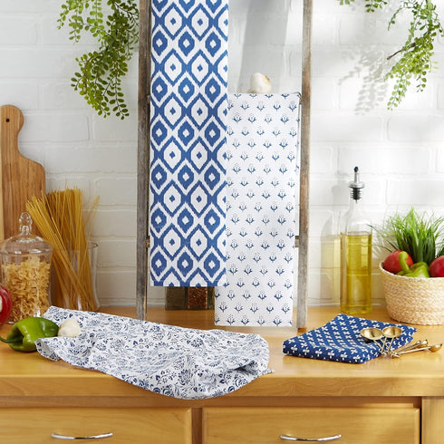 DII Tunisia Blue Market Tabletop and Kitchen Collection, Dishtowel Set, 18x28, Blue Market, Set of 4...