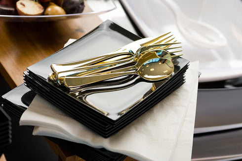 Plastic Cutlery Silverware Extra Heavyweight Disposable Flatware, Full Size Plastic Spoons Like Gold 24 Pack...