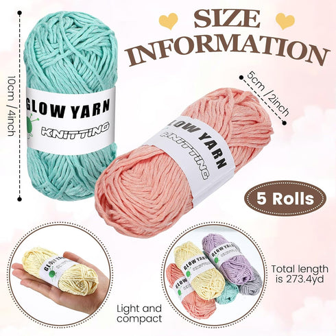 5 Rolls Glow in The Dark Yarn Luminous Crochet Yarn for Crocheting DIY Knitting Glow Fingering Weight Yarn for Arts Crafts Sewing Thread Party Sup...