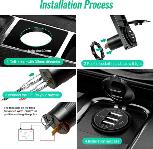 12V USB Outlet, 3 USB Charger Socket 12V/24V Car USB Charger Socket for Car Boat Marine Bus Truck Golf RV Motorcycle and More 2-Pack......