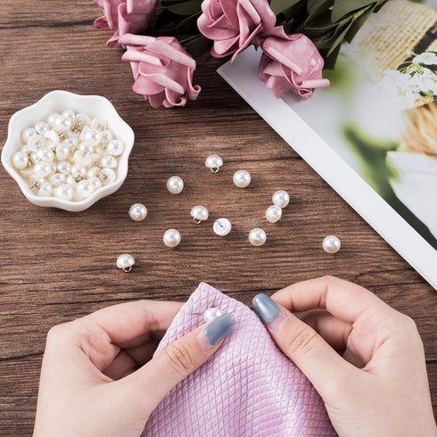 OIIKI 150PCS Half Pearl Buttons, 10mm Faux Half Pearl with Loop, Plastic Half Pearl Buttons, Decorative Sewing Buttons for DIY Sewing, Wedding Dre...