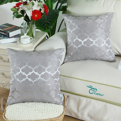 CaliTime Pack of 2 Cushion Covers Throw Pillow Cases Shells for Home Sofa Couch Modern Shining & Dull Contrast Quatrefoil Accent Geometric 20 X 20...