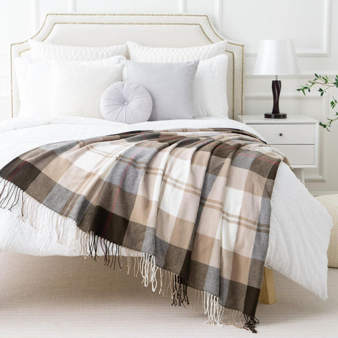 BATTILO HOME Brown Plaid Throw Blanket for Couch - Fall Plaid Blanket Buffalo Plaid Blankets - Lightweight Farmhouse Outdoor Throw Blankets for Be...