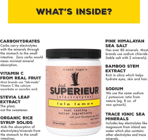 Superieur Electrolytes – Plant Based Electrolyte Supplement w/Sea Minerals for Hydration & Recovery – Keto Friendly, Non-GMO, Zero Sugar, Vegan He...