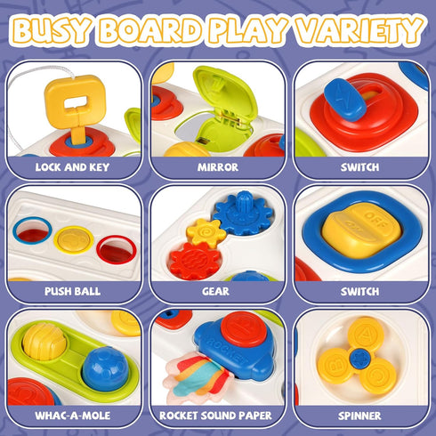 Montessori Busy Board for Toddler Baby Sensory Board with Music and Light,Activity Board for Fine Motor Skills,Baby Busy Board Travel Sensory Toy,...
